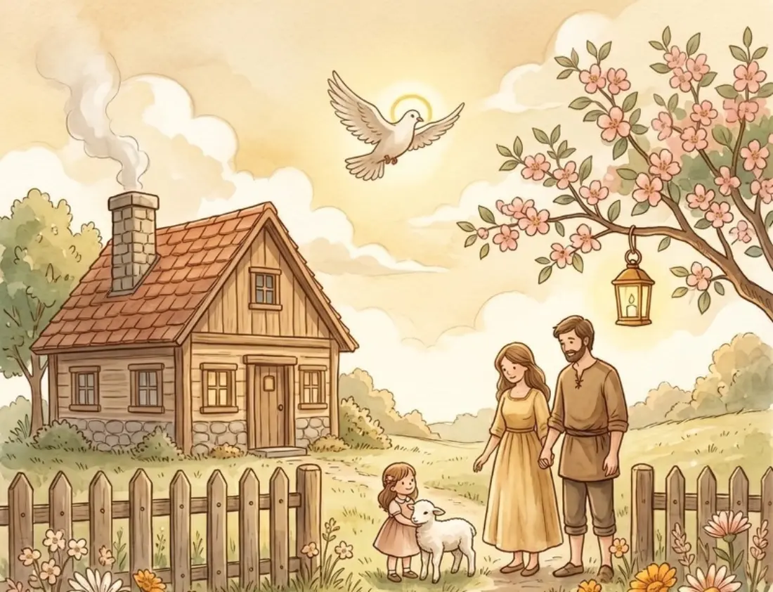 A rose meadow with a little cottage