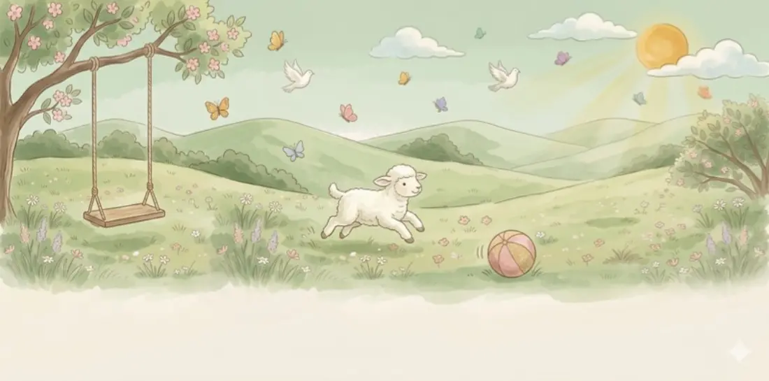A lamb playing in a meadow